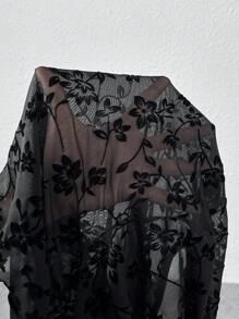 SHEIN CURVE+ Áo cánh họa tiết hoa cỡ lớn cho nữ - màu đen - Xem 8