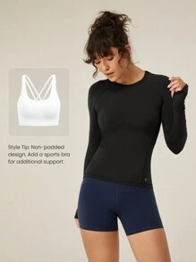 GLOWMODE Lightweight Quick-Dry Breathable Train Hard Mesh Panel Long Sleeve Tee Gym Workout Daily - Black - View 6