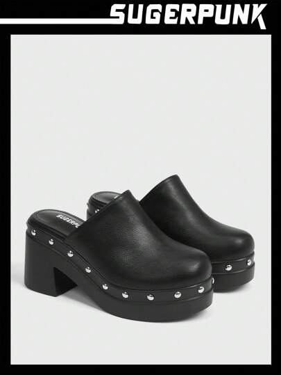 Sugerpunk Women's Solid Color Platform Slip-On Shoes Spring Shoes Spring Break Easter For Christmas Valentine's Day 2000s Style Fall Shoes