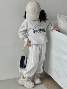 Dazy Kids 2件套女童字母针织抓绒印花卫衣套装，秋冬款 - 灰色 - 查看 5