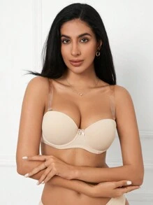 DesireSculpt Women's Casual Apricot Plain Fabric Strapless Bra With Transparent Straps Medium Stretch - Apricot - View 5