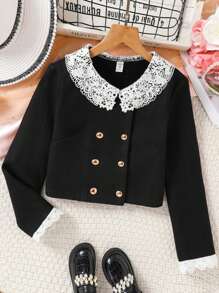 Top elegante de manga larga informal para adolescentes, chaqueta tejida decorada con botones dorados