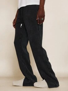 SUMWON High Waisted Flare Split Hem Sweatpants Athletic Lounge Pants Workout Yoga Dance Wide Leg Bottoms Fall Winter Casual - Black - View 2