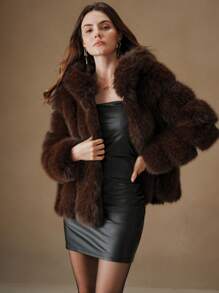 Anewsta Áo khoác lông cáo giả thời trang mới cho nữ, áo khoác lông ấm áp cho mùa thu đông - Cà phê nâu - Xem 5