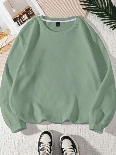 Flirla Plus Size Women's Casual Solid Color Long Sleeve Sweatshirt Fall Cloth For Women Winter Autumn