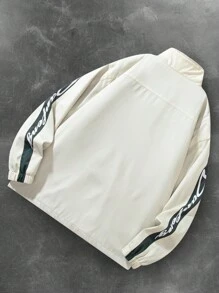 Manfinity EMRG Men's Casual Letter Print Rave Long Sleeve Jacket, Spring And Autumn Going Out Color Block Lightweight Jacket, For Friends, Husband, Boyfriend Gifts, For Fall