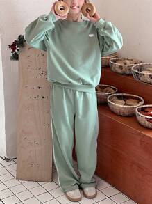 DAZY 2pcs/Set Tween Girl Knit Letter Print Outfit, Fall,Back To School Clothes - Green - View 4