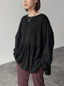 FRIFUL Women's Loose Oversized Hem T-Shirt,Ruffle,Fall Clothes - Black - View 5