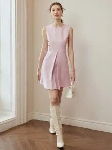 MOTF PREMIUM 纯金纽扣细节褶皱短裙 - 藍色 - 查看 6