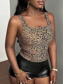 Slaydiva Chaleco de estampado de leopardo de moda de verano ajustado para moda urbana - Multicolor - Ver 3