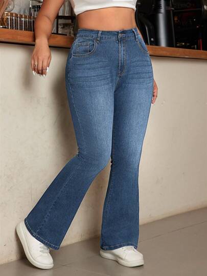 SHEIN ICON Ausgestellte Jeans mit Taschen für Damen Große Größen Damen