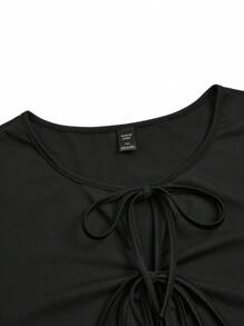 SHEIN Clasi 大码女式休闲黑色针织系腰紧身喇叭连体裤，秋季 - 黑色 - 查看 3