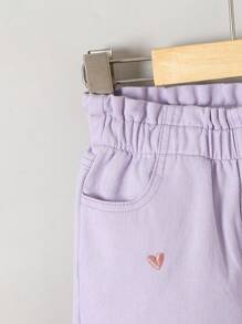 SHEIN 年轻女孩可爱甜美彩虹心形印花度假风格牛仔裤 - 淡紫色 - 查看 4