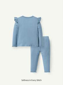 Cozy Pixies 2pcs Baby Girl Ruffled Collar Long Sleeve Top And Wave Hem Pants Thin Set