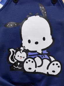 HELLO KITTY AND FRIENDS | SHEIN 男婴浅蓝色条纹长袖上衣和可爱小狗印花海军蓝色连体裤 - 藍色 - 查看 4