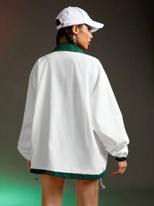 Streetz SHEIN Sport Front Zipper Long Sleeve Solid Color Patchwork Letter Print Sports Jacket, Casual Daily Wear - White - View 3