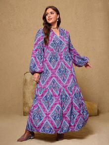 Plus Size Purple Casual Printed Dress For Women - Purple - View 4