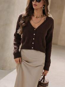 Aveloria Modichic 复古风休闲开衫，优雅秋季款，棕色开衫 - 棕色 - 查看 5