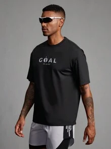 Coreblaze Boyfriend Style Men's Minimalist Printed Crew Neck Short Sleeve Sports T-Shirt - Black - View 4