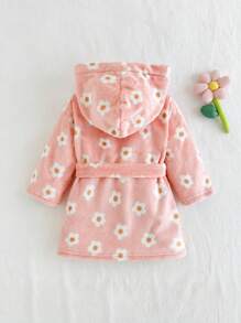 Cozy Pixies 女婴碎花连帽系带前开式睡衣长袍，冬季衣服 - 彩色 - 查看 2