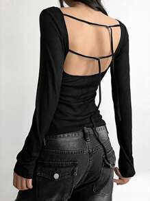INAWLY Women's Solid Color Off-Shoulder Long Sleeve Casual T-Shirt