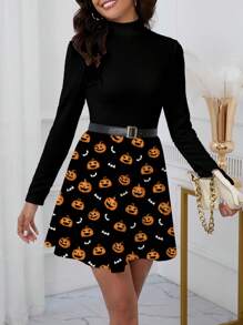 SHEIN LUNE 漏斗领格子长袖女式休闲连衣裙，适合秋冬季 - 彩色 - 查看 4