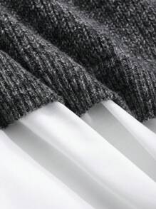 FRIFUL Áo len chui đầu rộng rãi màu tương phản dành cho nữ với thiết kế 2 trong 1 và xẻ tà bên hông - Xám - Xem 3