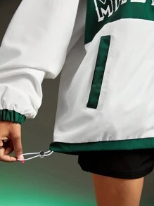 Streetz SHEIN Sport Front Zipper Long Sleeve Solid Color Patchwork Letter Print Sports Jacket, Casual Daily Wear - White - View 7