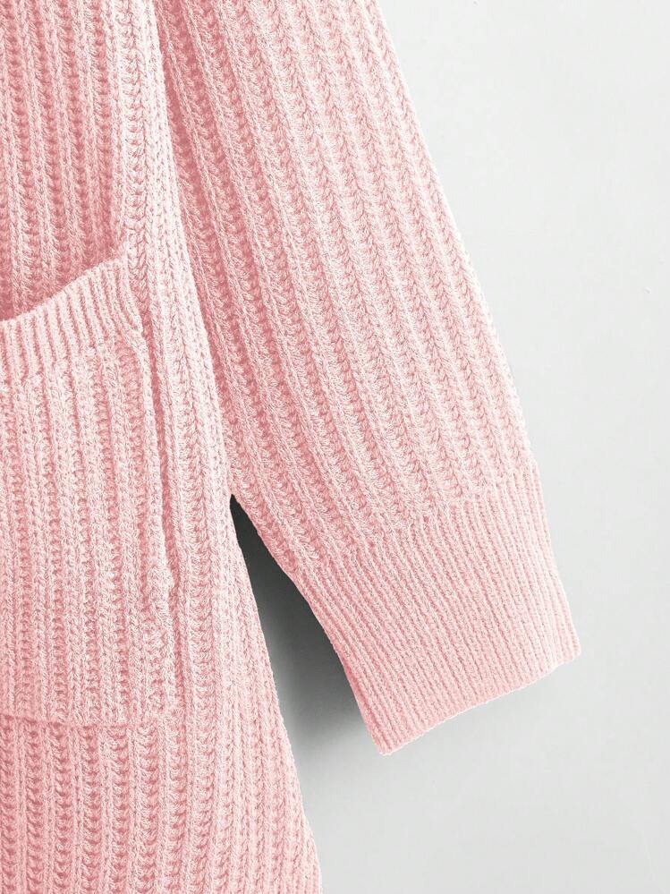 SHEIN LUNE Plus Size Women's Solid Color Minimalist Long Sleeve Cardigan, For Winter Fall Cloth For Women Autumn - Pink - View 5