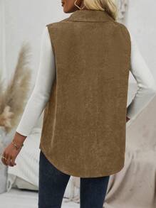 SHEIN LUNE Áo khoác nữ không tay màu trơn đơn giản, thoải mái, không nút phía trước - màu nâu - Xem 2