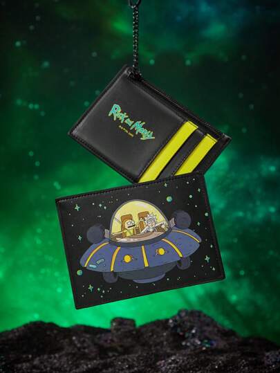 Rick and Morty X SHEIN Tarjetero con cremallera con estampado de personaje de dibujos animados y nave espacial