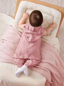 SHEIN 女宝宝简约纯色针织无袖连帽连体衣