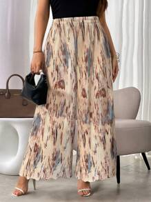 Celure Plus Size All-Over Print Casual Loose Pants, Daily Wear - Apricot - View 4