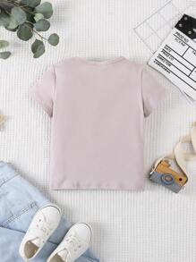 SHEIN 年轻男孩圆领短袖字母印花休闲 T 恤 - 淺灰色 - 查看 2