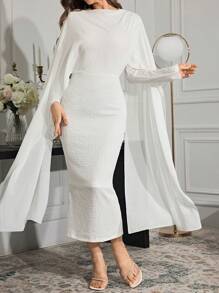 Modelyn Women Solid Color Cape Sleeve Dress Long Evening Dresses - White - View 4