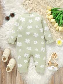 Baby Girls Floral Print Knitted Romper - Mint Green - View 2