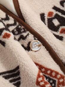 DAZY Women Fleece Fully Allover Print Geometric Pattern Coat, Thermal Lined Jacket Fall,Winter Vest - Beige - View 9