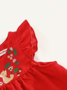 Cozy Pixies 女宝宝 2 件套纯色领长袖上衣和花卉图案圆领荷叶边下摆无袖秋季连衣裙