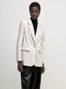BizChic Blazer casual para oficina de mujer con solapa entallada, manga larga, botones delanteros y bolsillo