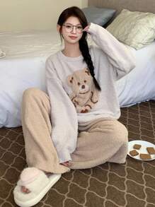 DAZY Cute Bear Jacquard Pajama Set Fall,Winter - Light Grey - View 4