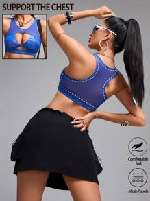 Innovista Animal Faux Leather Print Mesh Cut Out Push Up Sports Bra,  Workout Outfits, Gym Tops, Sexy Crop Top Tank,Foil Print Tops,Music Festival,Going Out Tops,Party