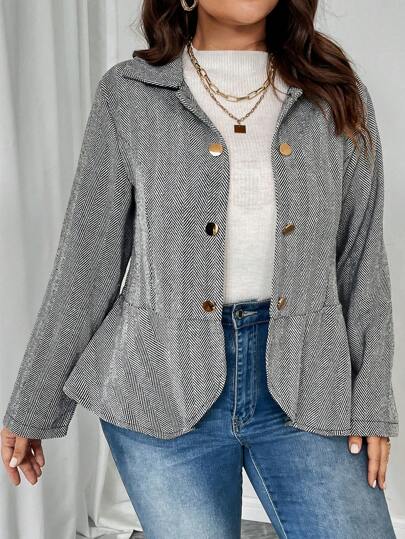 SHEIN Unity 大码前扣长袖简约夹克，休闲日常穿着