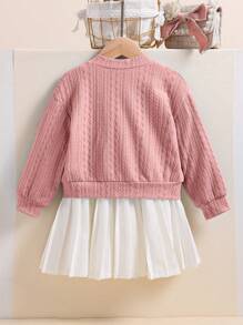 Girls Colorful Rainbow Print Blue Jacket + Pleated Skirt 2pcs Set, Back-To-School