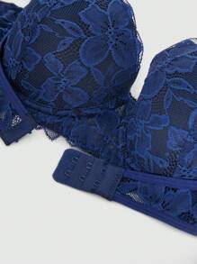 Women Spaghetti Strap Lace Trim Backless Sexy Comfortable Bra - Navy Blue - View 4