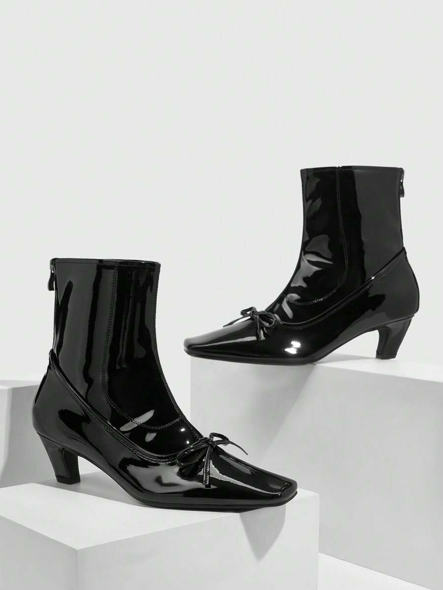 CUCCOO CHICEST 女士时尚低跟黑色中筒靴秋季 - 黑色 - 查看 1