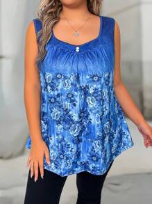 EMERY ROSE Blusa sin mangas holgada con estampado floral para mujer de talla grande