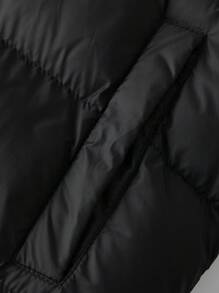 Manfinity Homme 男士纯色宽松休闲连帽拉链加厚外套，冬季 - 黑色 - 查看 3