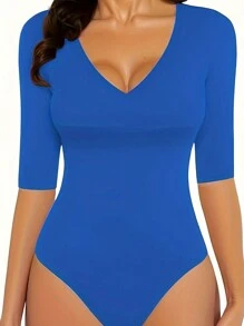 SHEIN Unity Damskie proste body z krótkim rękawem w jednolitym kolorze, codzienne noszenie