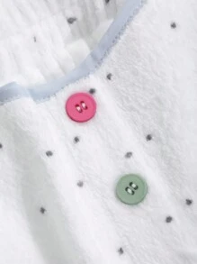 DAZY Polka Dot Print Velour Fabric Colorful Button Decor Pajama Set