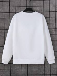 男士趣味字母印花长袖运动衫，母子同款服装 - 白色 - 查看 2